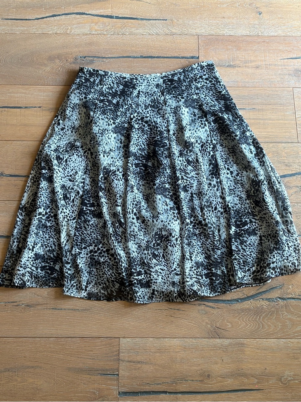 Christopher & Banks Black and Cream Printed Abstract Animal Print Circle Skirt